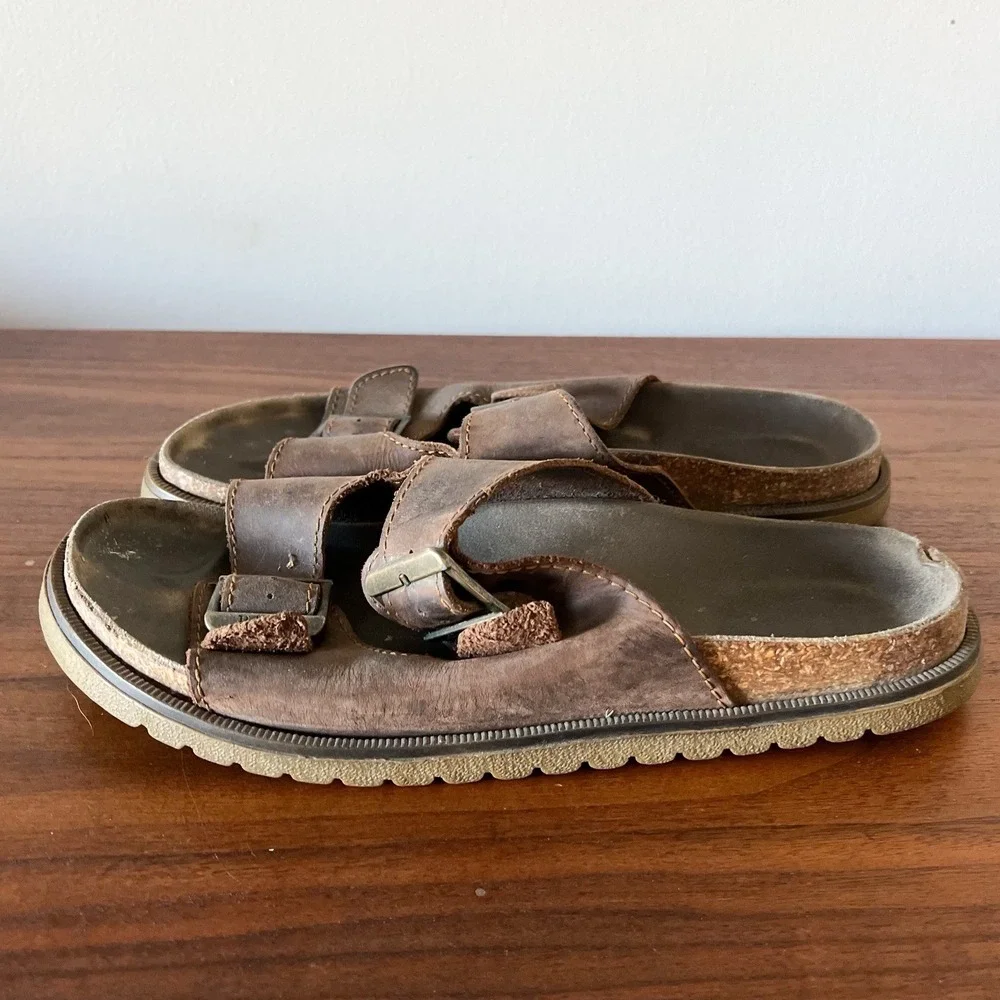 G.H. Bass Leather Double Buckle Sandals Brown Slide Comfort Italy‎ Men's 12